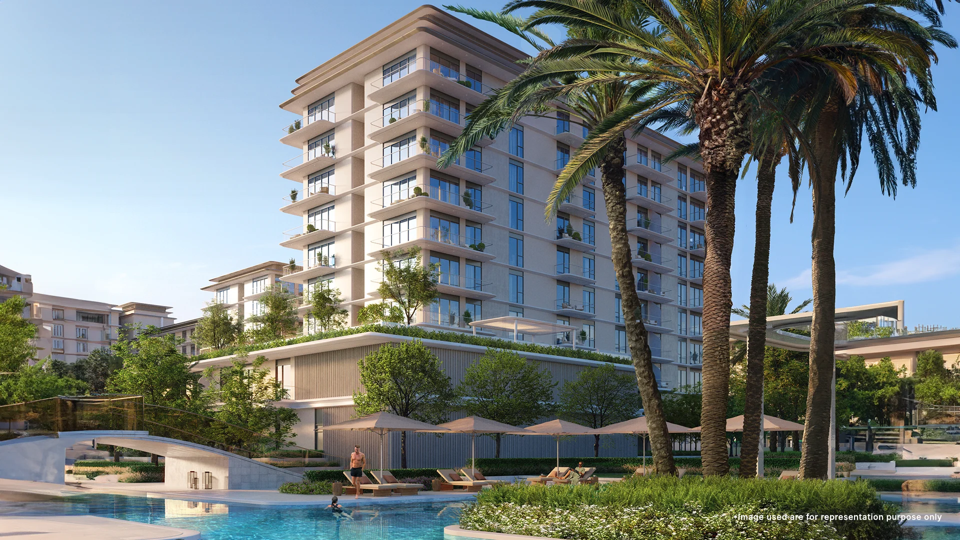 An Crystal Clear adult pool zone at Emaar Bayline, Rashid Yachts and Marina, showcasing luxurious pool essential